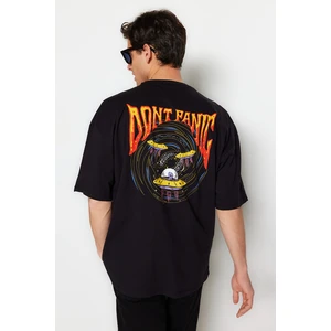 Trendyol Black Men's Oversize/Wide Cut Crew Neck Short Sleeve Space Printed 100% Cotton T-Shirt.