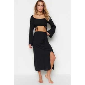 Trendyol Black Woven Gathered Top and Skirt Set