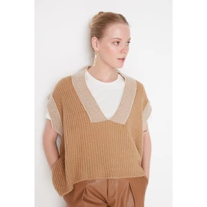 Trendyol Camel Wide fit Soft Textured Color Block Knitwear Sweater