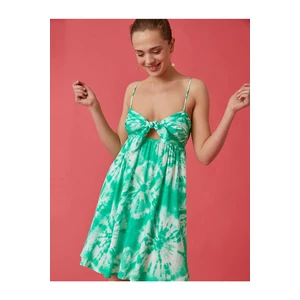 Koton Patterned Mini Dress with Thin Straps Tie Detail