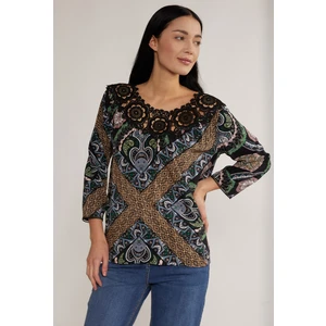 MONNARI Woman's Blouses Patterned Blouse With Lace Multi Black