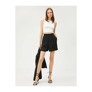 Koton Wide Leg Shorts Pleated Pleat, Pockets, Elastic Waist.