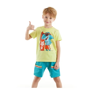 Denokids Surf Shark Boy Child Yellow T-shirt Blue Shorts Summer Suite