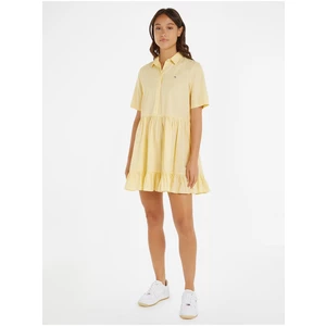Světle žluté dámské košilové šaty Tommy Jeans - Dámské