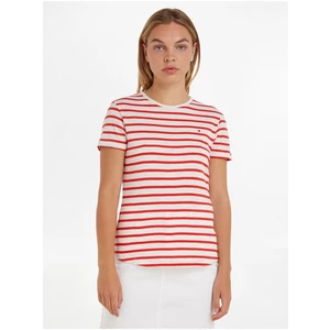 Bílo-červené dámské pruhované tričko Tommy Hilfiger - Dámské