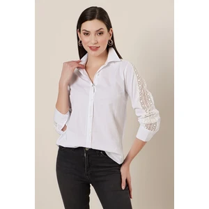 By Saygı Shirt with Lace Detail on the Sleeves is White
