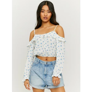 Blue-white flowered short blouse with ruffles TALLY WEiJL - Women