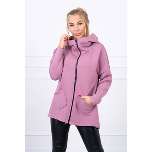 Insulated sweatshirt with longer back and pockets dark pink