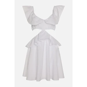 Trendyol White Ruffle Cut Out Detailed Beach Dress