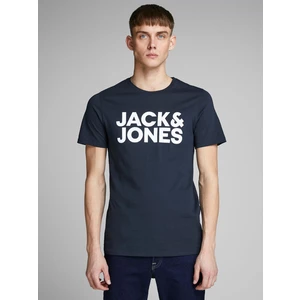 Dark blue slim fit t-shirt printed by Jack & Jones Corp