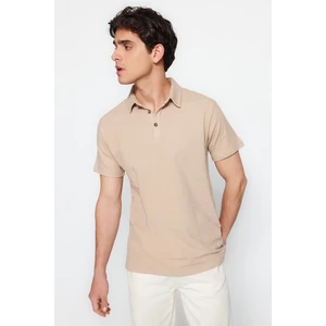 Trendyol Stone Regular Short Sleeve Men's Textured 100% Cotton Polo Collar T-shirt