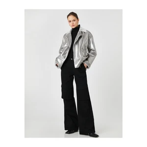 Koton Rachel Araz X - Metallic Shiny Leather Look Oversize Biker Jacket