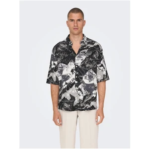 Black Men's Patterned Linen Shirt ONLY & SONS Bud - Men