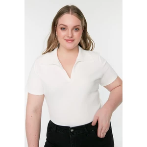 Trendyol Curve White Ribbed Knitted Blouse