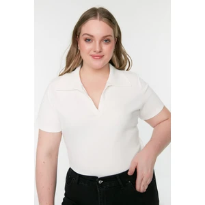 Trendyol Curve White Ribbed Knitted Blouse