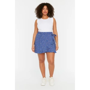 Trendyol Curve Blue Floral Pattern Woven Tie Shorts Skirt