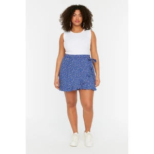 Trendyol Curve Blue Floral Pattern Woven Tie Shorts Skirt