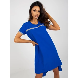 Dark blue asymmetrical dress with short sleeves