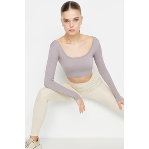 Trendyol Light Purple Seamless/Seamless Crop Extra Stretchy Square Neck Sports Blouse