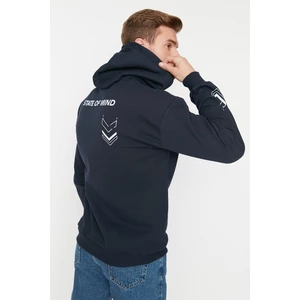 Trendyol Navy Blue Men's Relaxed/Comfortable Cut Sweatshirt with Text Printed and a Soft Pile Inside