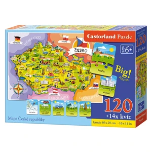 Puzzle Mapa České republiky 120 dílků + 14 kvízů naučné 40x28cm v krabici