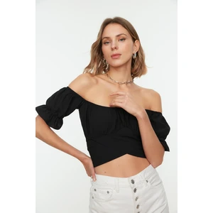 Trendyol Black Tie Detailed Carmen Collar Woven Blouse