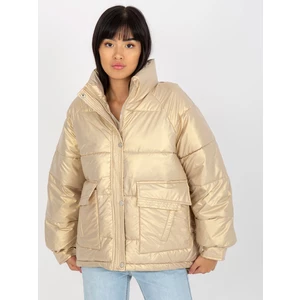Gold Feather Quilted Jacket Without Hood