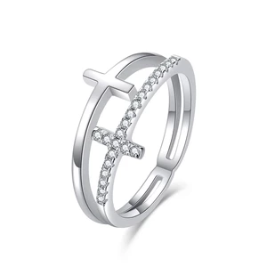 MOISS Luxusné dvojitý strieborný prsteň s krížikmi R00020 52 mm