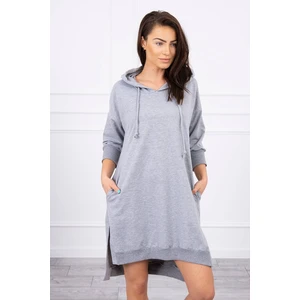 Dress with a hood and longer back gray