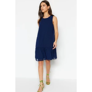 Trendyol Navy Blue Straight Cut Mini Dress With Ruffle Detail, Woven Lined