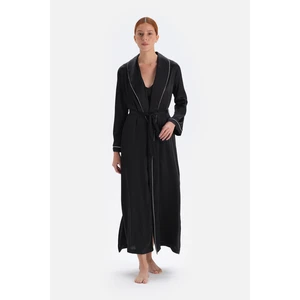 Dagi Black Piping Detailed Bride Satin Dressing Gown