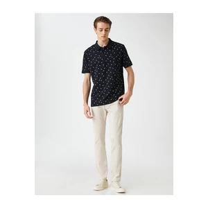 Koton Slim-fit Polo Neck T-Shirt with Buttons, Palm Print.