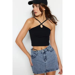 Trendyol Black Seamless Drop Detail Fitted/Fitted Crop Stretch Knitted Blouse