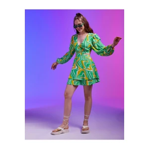 Koton Floral Patterned Mini Dress with Balloon Sleeves