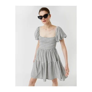 Koton Mini Dress with Short Balloon Sleeves U-neck Gippe Detailed