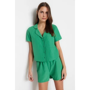 Trendyol Green Terrycotton Woven Shirt-Shorts Pajamas Set