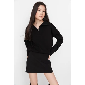 Trendyol Black Wide Fit Zippered Basic Knitwear Sweater