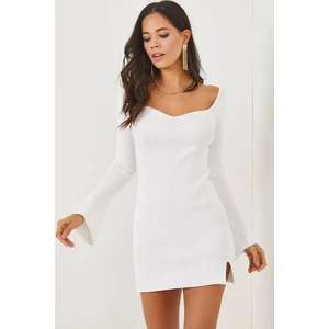 Olalook White Spanish Sleeves Kissing Collar Mini Knitwear Dress