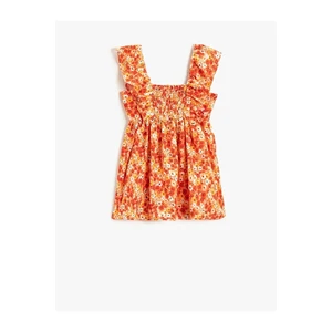 Koton Floral Dress with Thick Straps, Gippes and Detailed Ruffles.