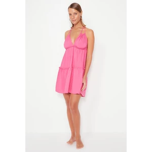 Trendyol Pink Mini Weave and Ruffled Beach Dress