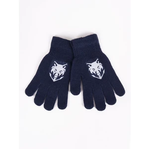 Yoclub Kids's Boys' Five-Finger Gloves With Reflector RED-0237C-AA50-005 Navy Blue