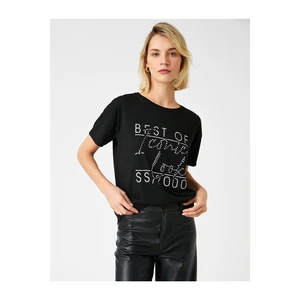 Koton Printed Sequin T-Shirt Crew Neck