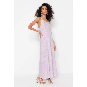 Trendyol Lilac Straight Cut Maxi Woven Viscose Patterned Dress with Straps