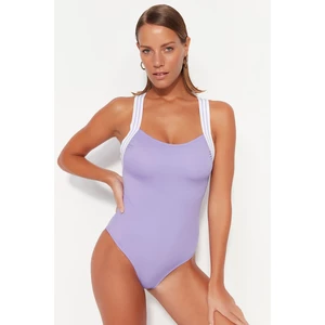 Trendyol Lilac Square Collar Regular Leg Swimsuit with Stripe Accessories