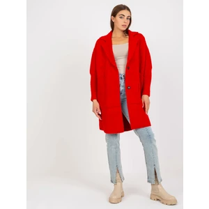 Lady's red alpaca coat with pockets by Eveline