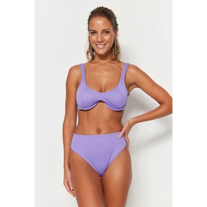 Trendyol Lilac Textured High Waist Bikini Bottoms with Regular Legs