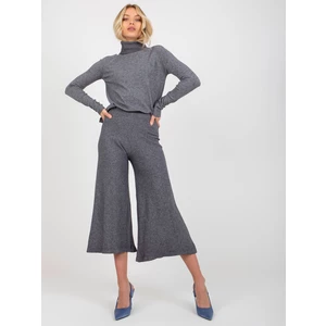 Dark grey wide knitted trousers with elastic waistband