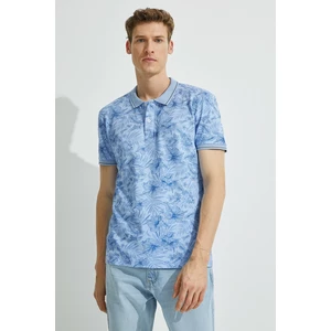 Koton Men's Blue Patterned Polo Neck T-Shirt