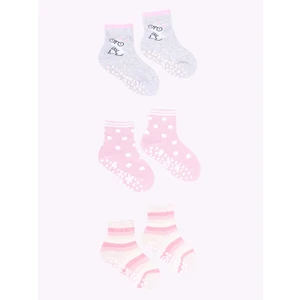 Yoclub Kids's Girls' Cotton Socks Anti Slip ABS Patterns Colours 3-pack SKA-0109G-AA3A-003