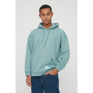 Trendyol Mint Men's Hoodie Oversize Slogan Label Sweatshirt